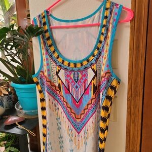 Bright Geometric Tribal Print Tank Top Colorful Neon Tank Top